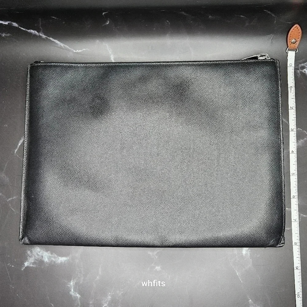 Yves Saint Laurent Black Leather Zipper Portfolio Clutch - Picture 3 of 12